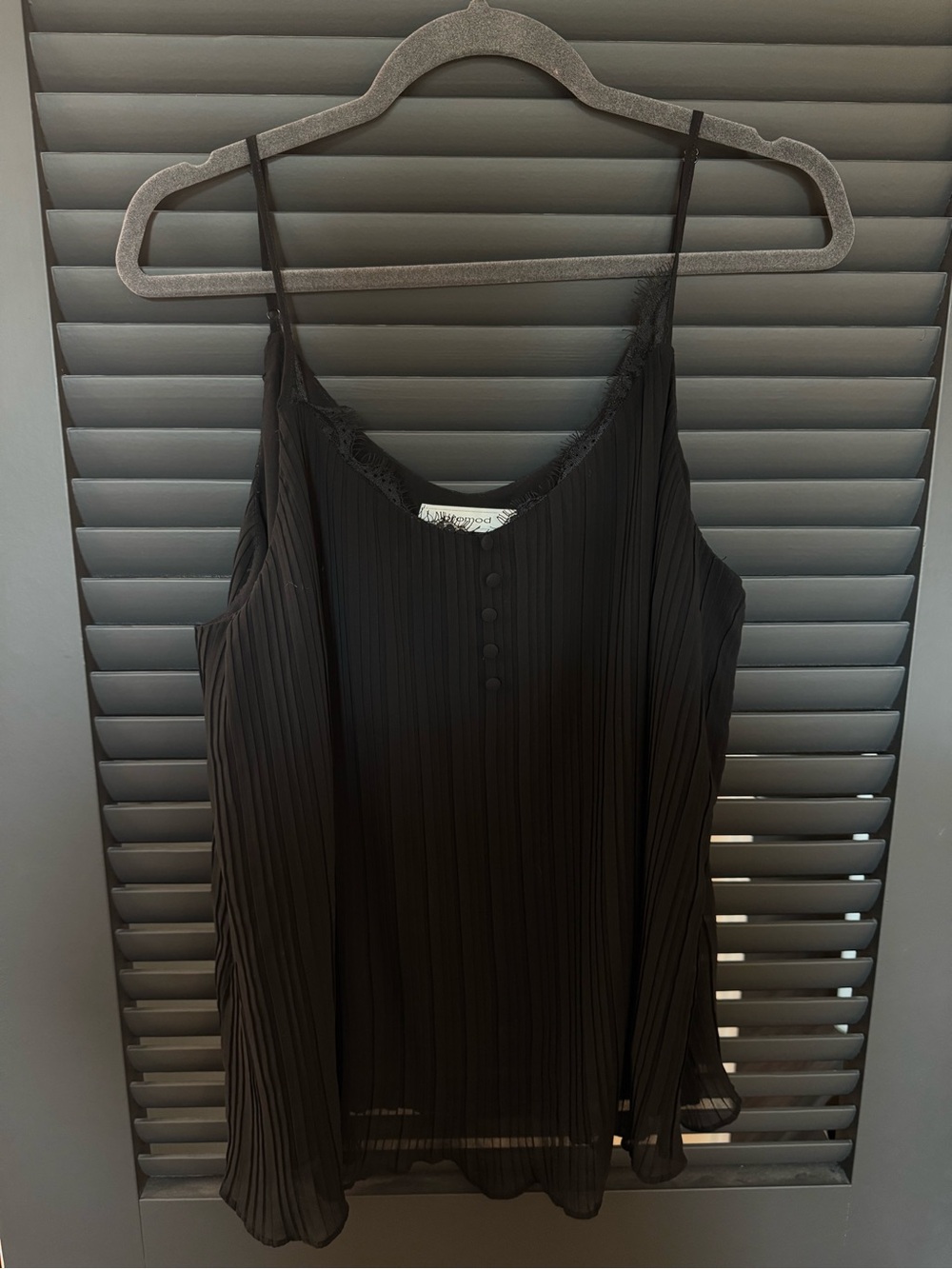 Promod Black Pleated Lace-Trim Spaghetti Strap Cami